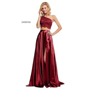 Sherri Hill 52730 2 Piece Lace Top Satin One Shoulder Prom Pageant Gown Size 12